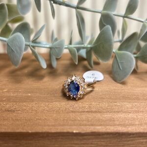 Gold Halo CZ Ring with Blue Center Stone